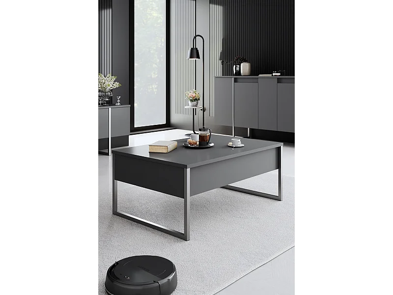 Mesa de Centro Elegante Madrid em Antracite e Prata - 90x60x40cm