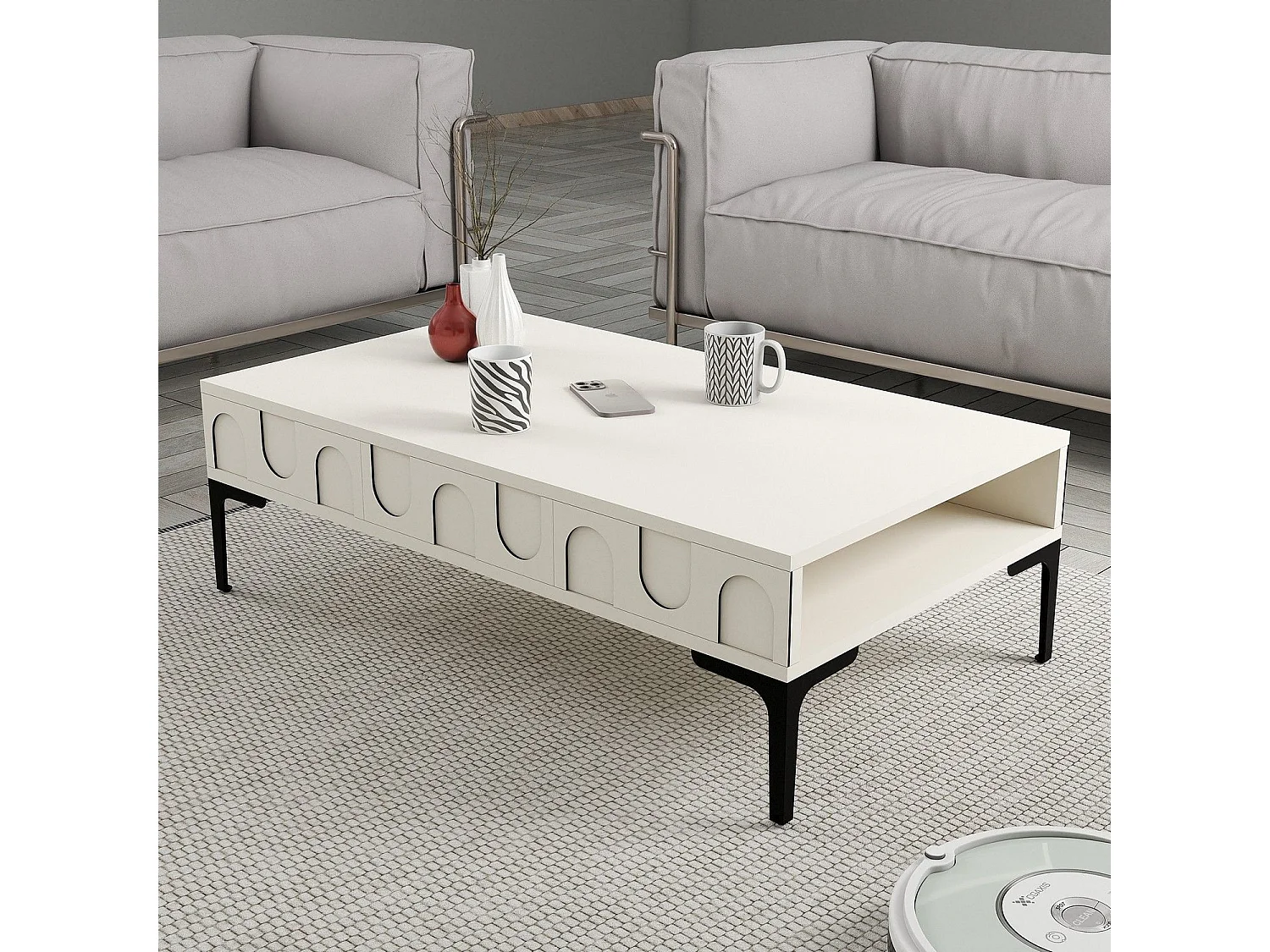 Mesa de Centro Lyon 32 em Creme e Preto - Estilo Moderno e Sofisticado