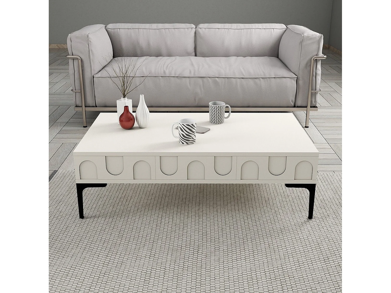 Table basse design Ponzay L105cm Crème et Noir