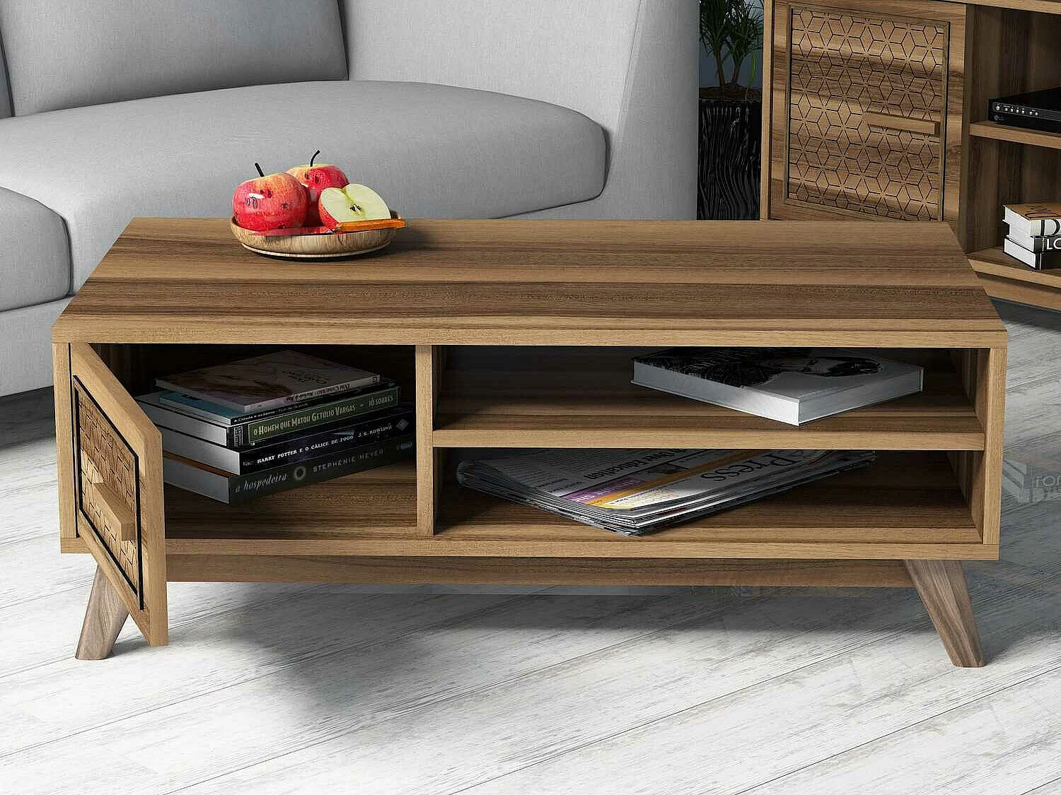 Tavolino da caffè Kailua 1274, Noce, 38x60x105cm, Truciolare laminato, Angolare