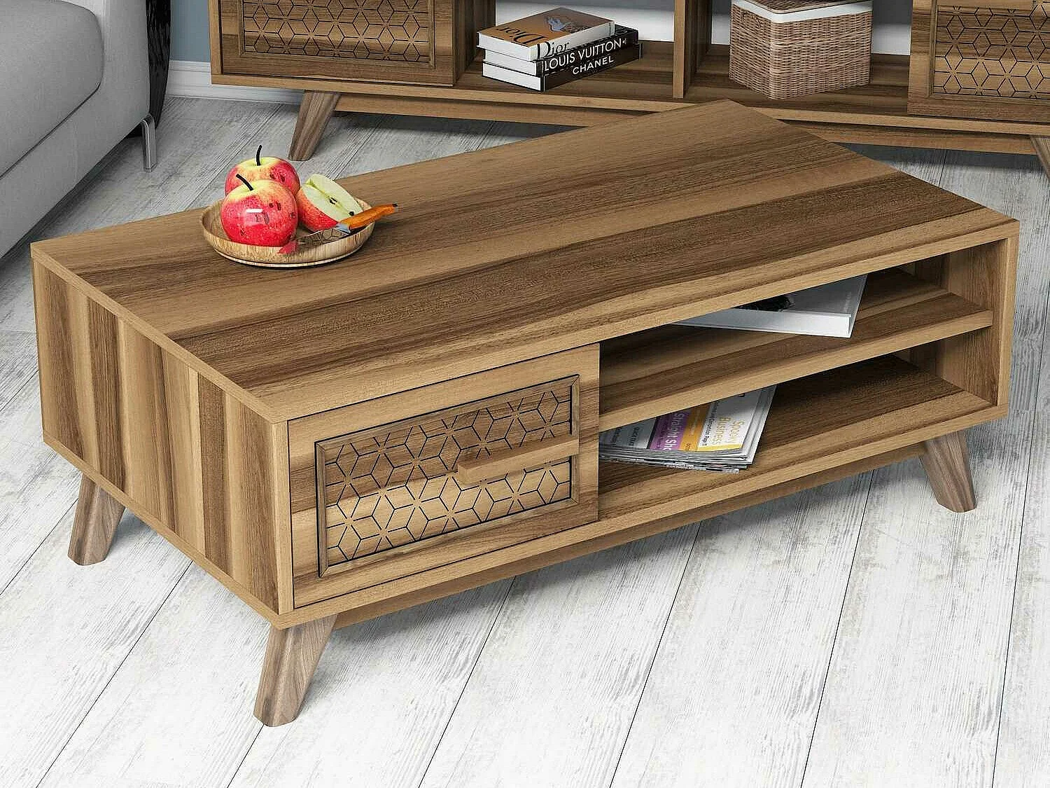 Tavolino da caffè Kailua 1274, Noce, 38x60x105cm, Truciolare laminato, Angolare