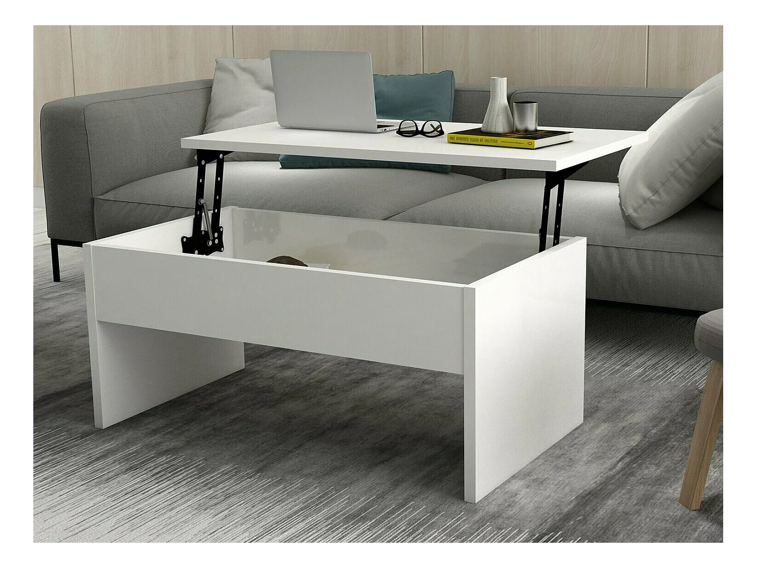 Mesa de café Kailua 1343, Negro|Blanco, 45x52x90cm, Aglomerado laminado, Angular