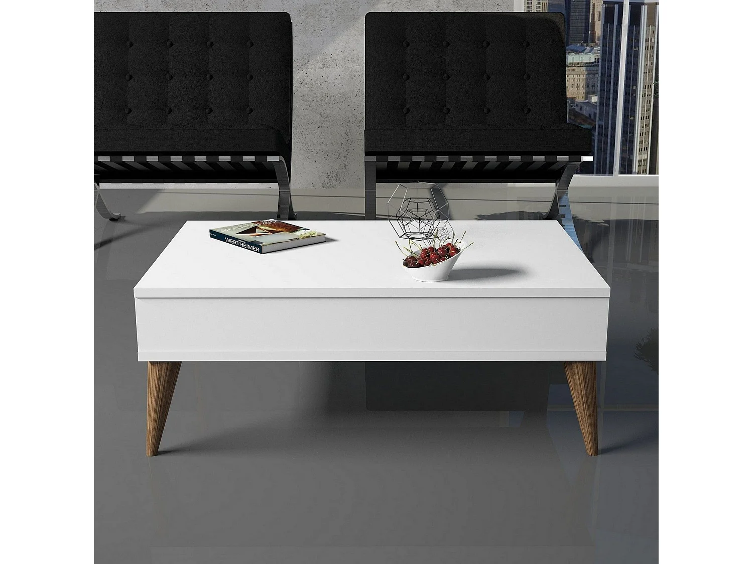 Mesa de café Kailua 1232, Blanco|Luminoso madera, 35x60x90cm, Aglomerado laminado