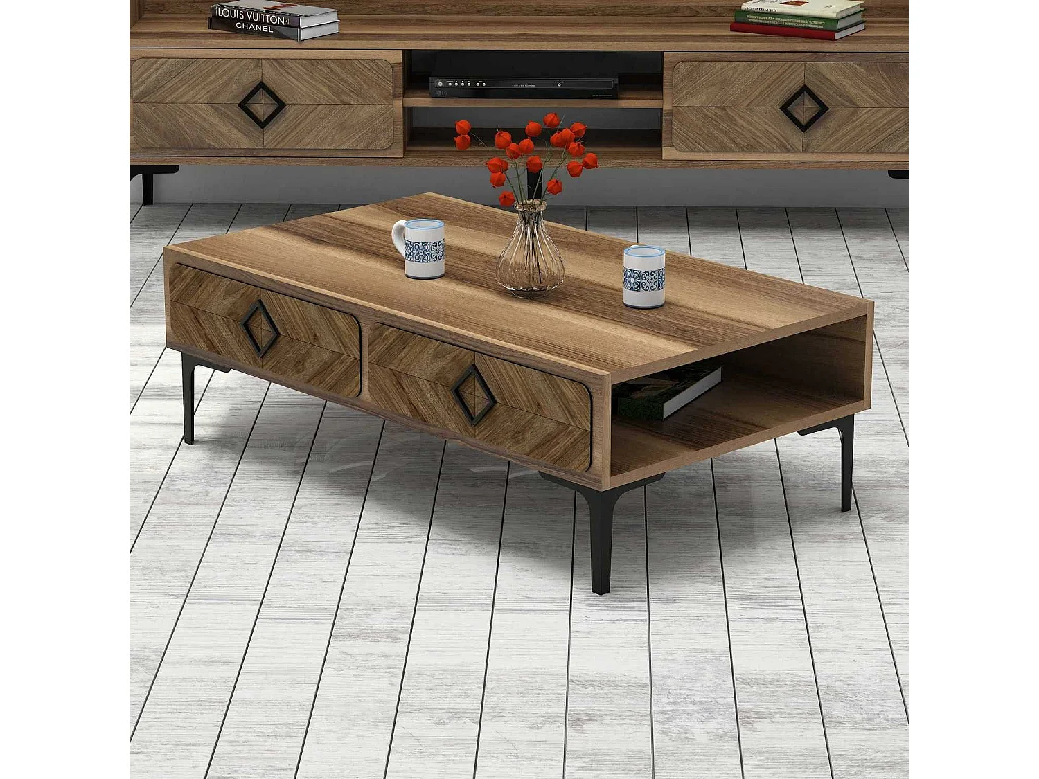 Mesa de Centro Samba em Nogueira - Elegância e Estilo para sua Sala de Estar