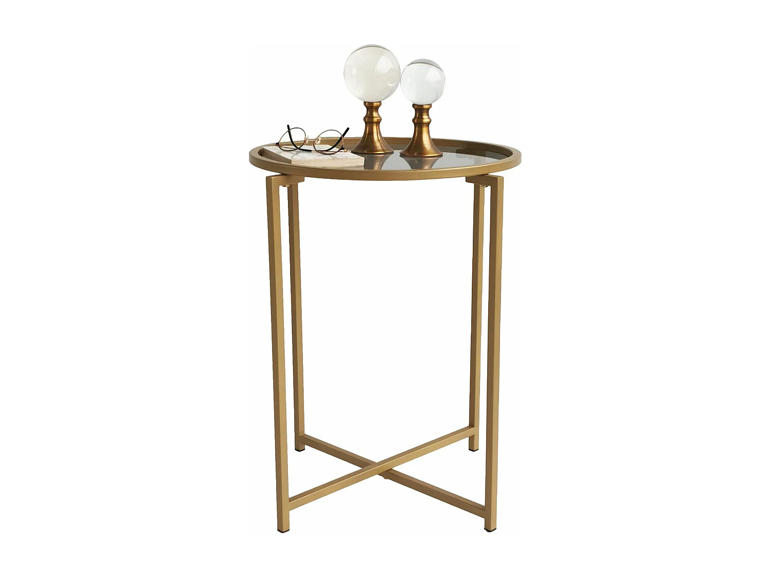 Table basse Extrahere Ø50x60cm Métal Or et Verre Trempé Fumé