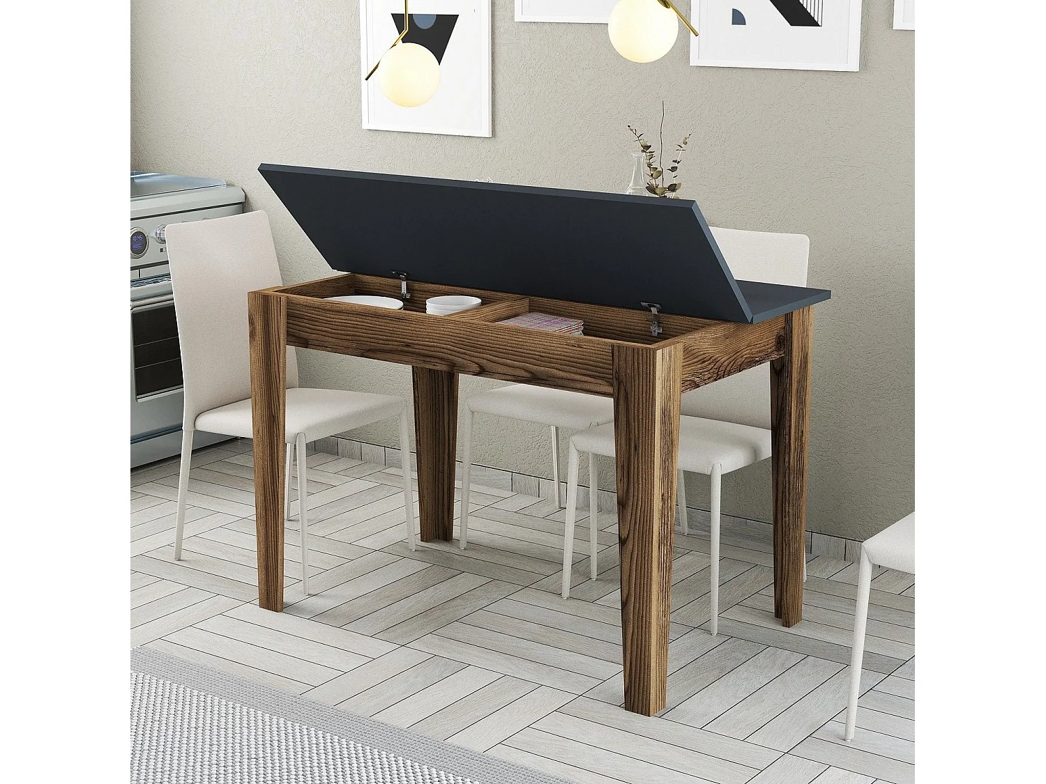 Mesa de Cozinha Moderna Kiev 504 - Elegância em Nogueira e Antracite