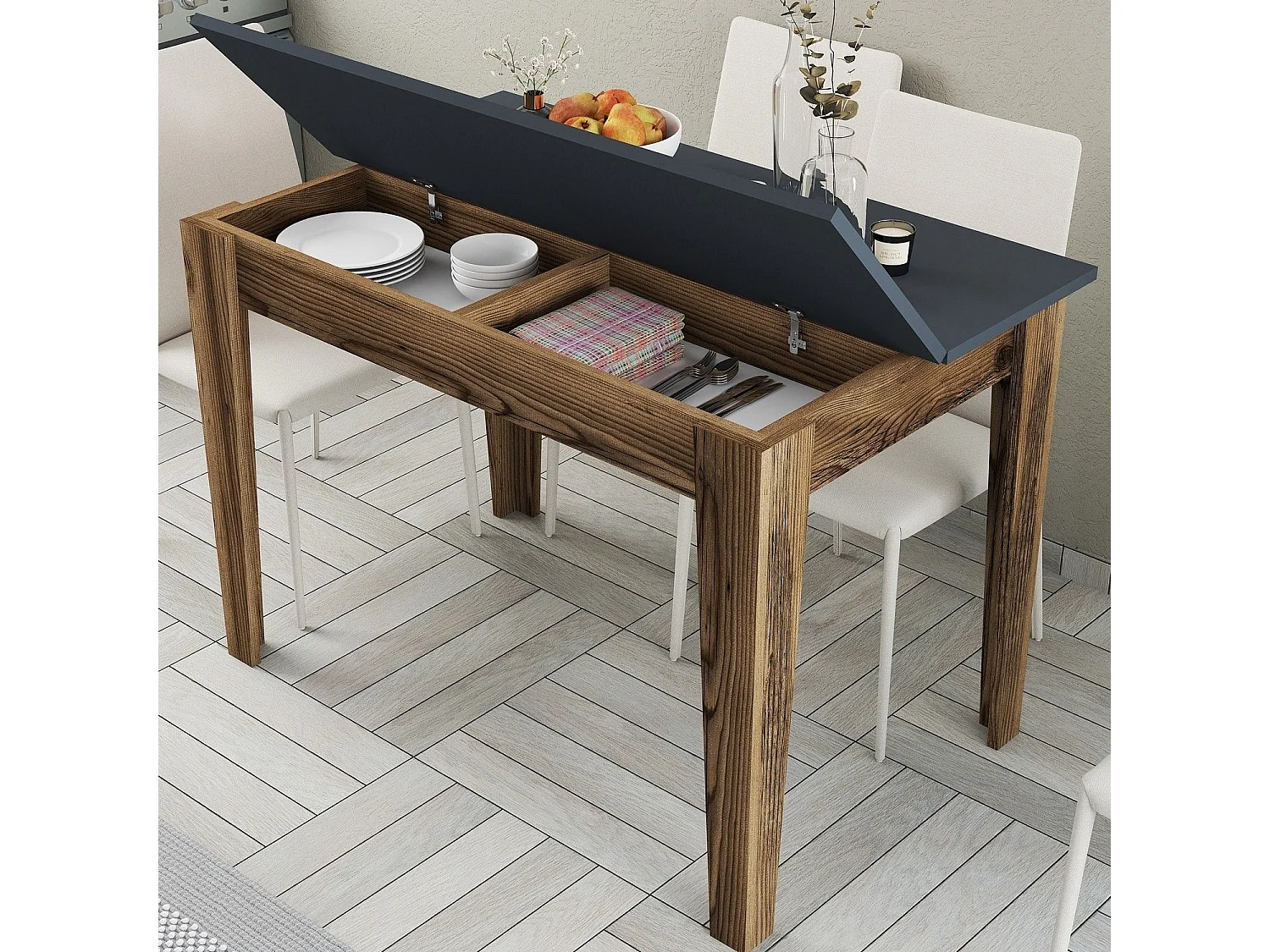 Mesa de Cozinha Moderna Kiev 504 - Elegância em Nogueira e Antracite