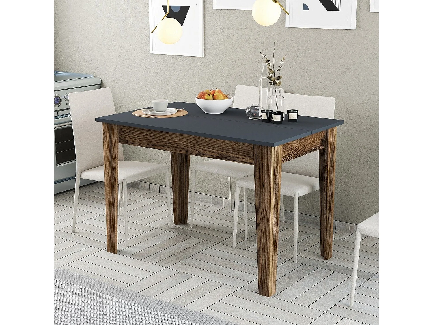 Table de salle à manger avec rangement Fiorita L110cm Bois et Anthracite