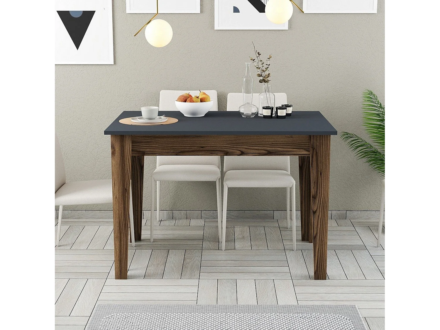 Table de salle à manger avec rangement Fiorita L110cm Bois et Anthracite