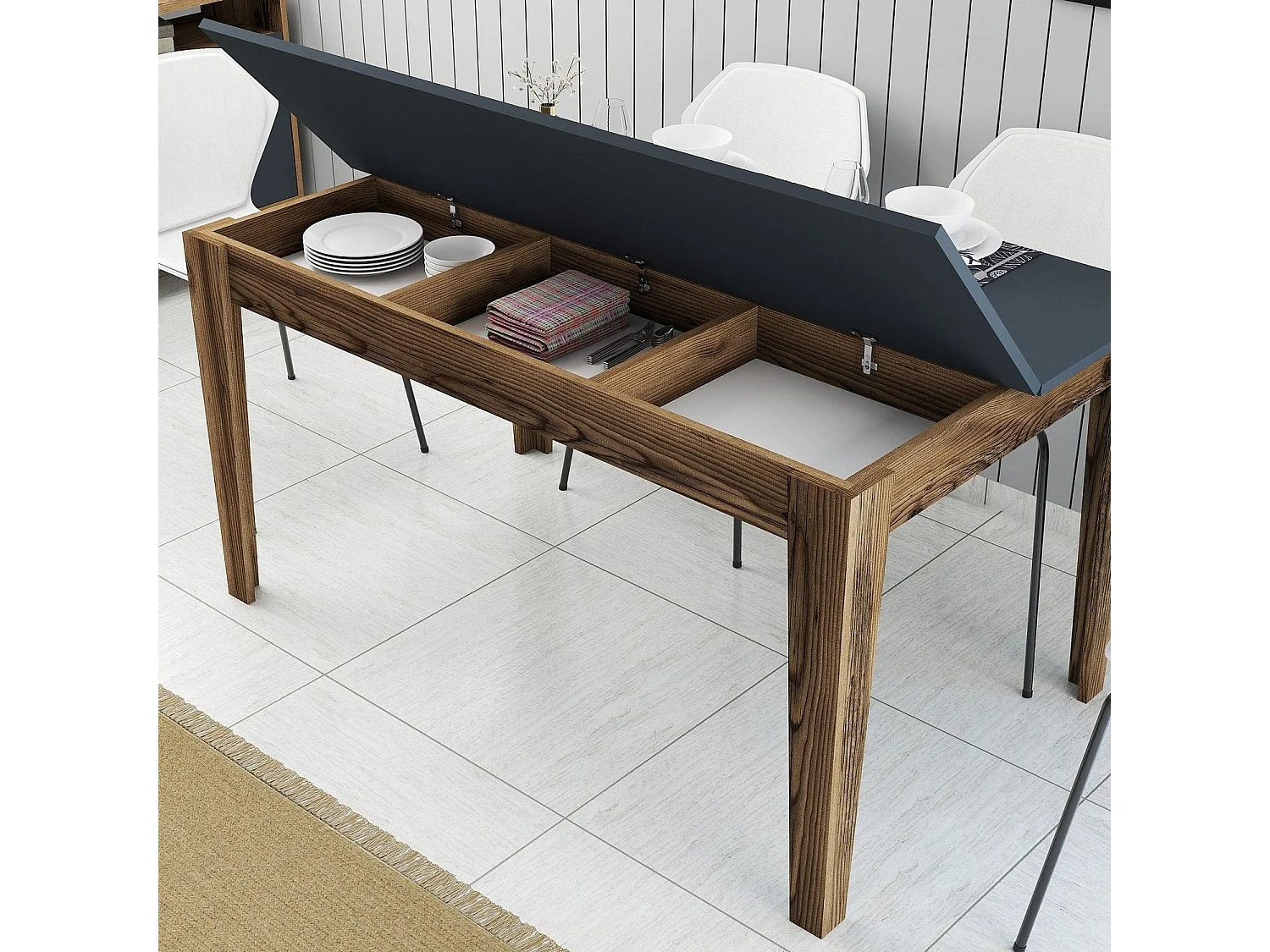 Mesa Kailua B100, Antracita|Nuez, 75x88x145cm, Aglomerado laminado