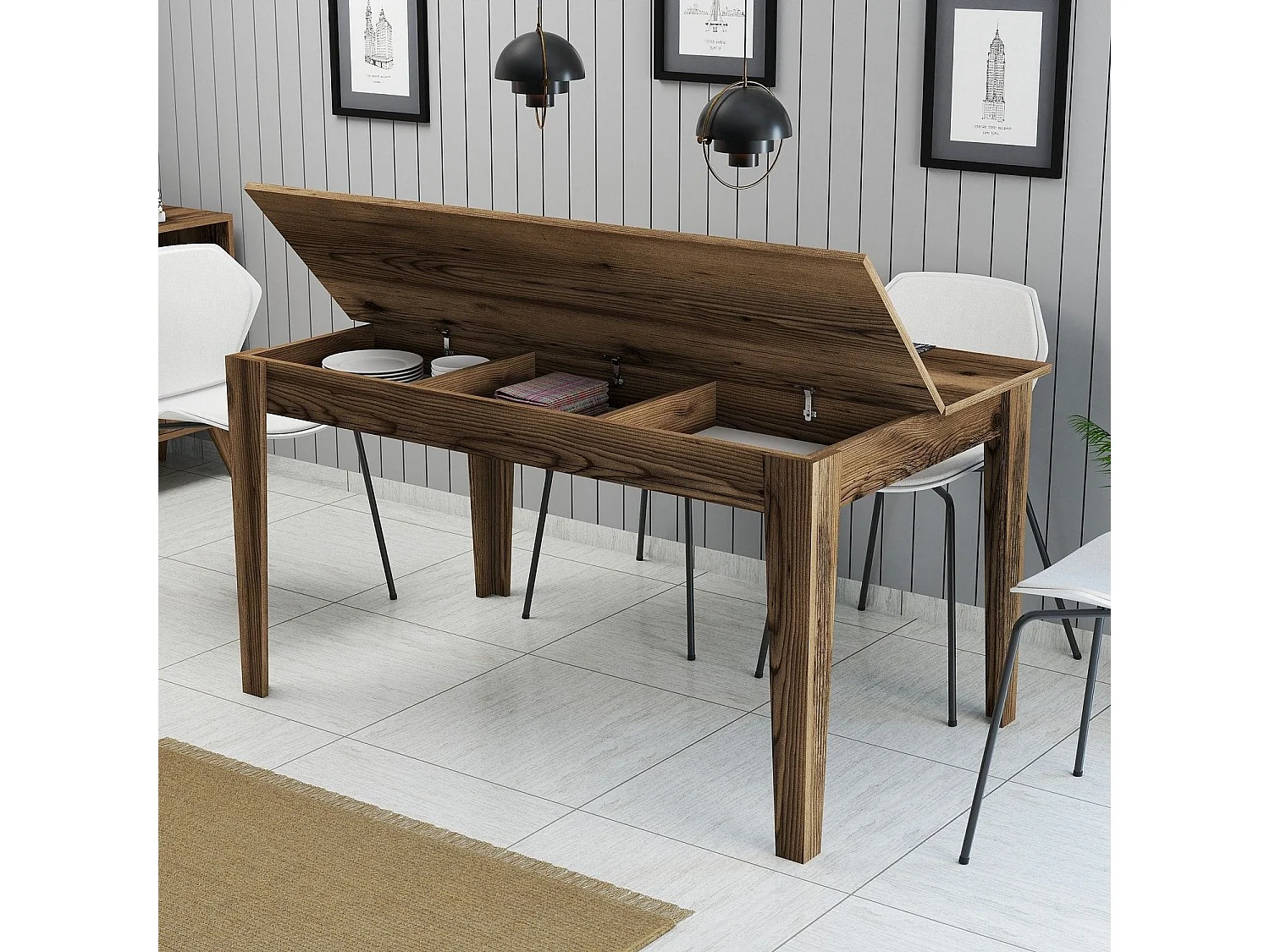 Mesa Kailua B100, Nuez, 75x88x145cm, Aglomerado laminado