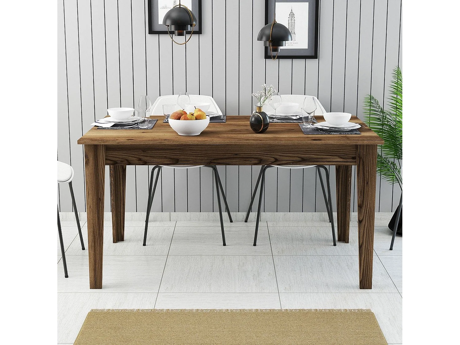Table de salle à manger avec rangement Kaltes L145cm Bois foncé