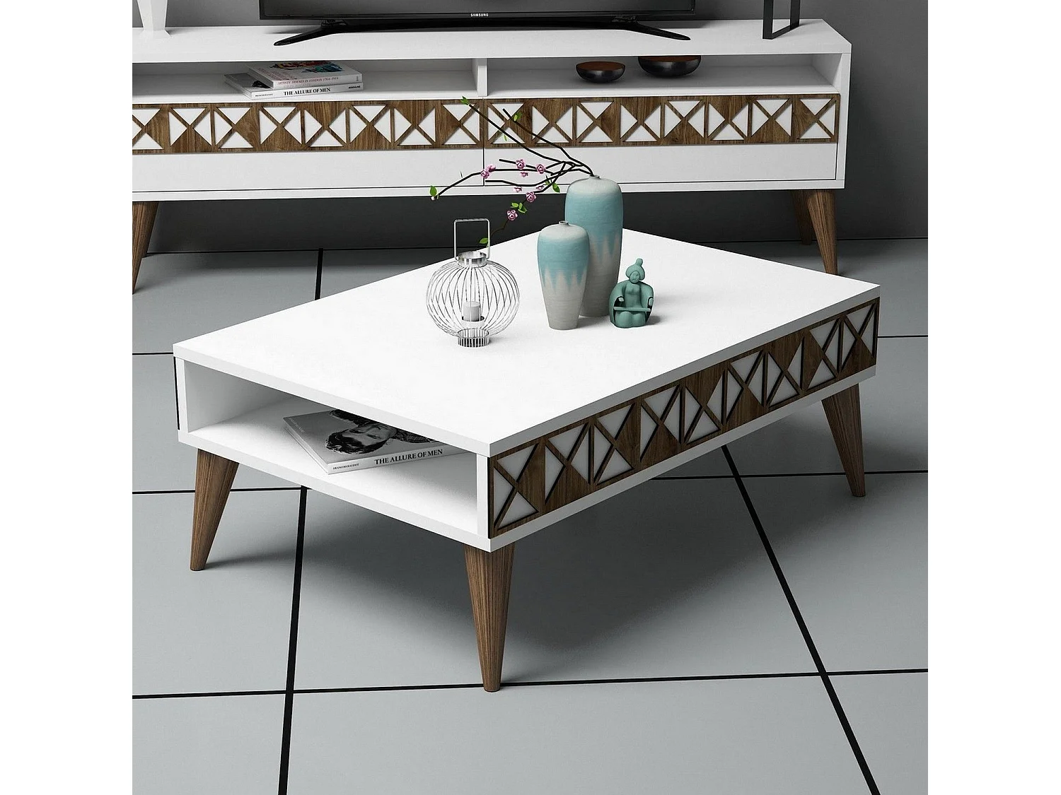 Mesa de Centro Moderna Branca com Design Geométrico e Argyle