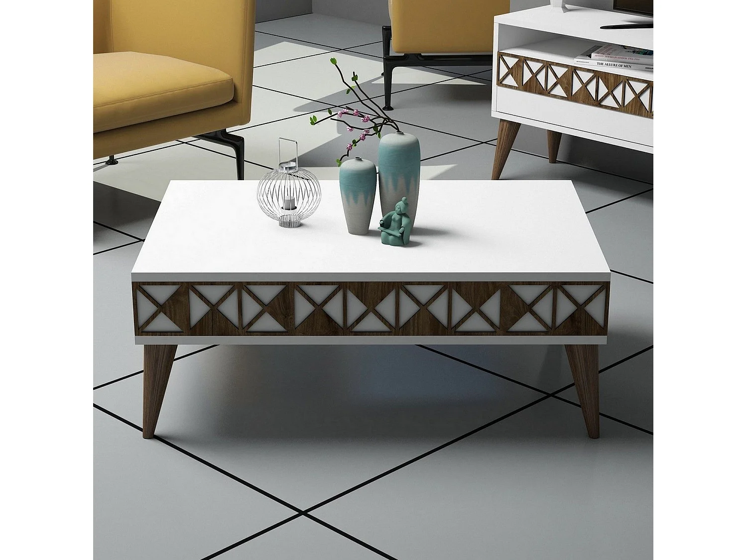 Mesa de Centro Moderna Branca com Design Geométrico e Argyle