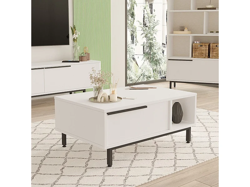 Mesa de café Kailua AE101, Blanco, 38x60x90cm, Aglomerado laminado, Angular