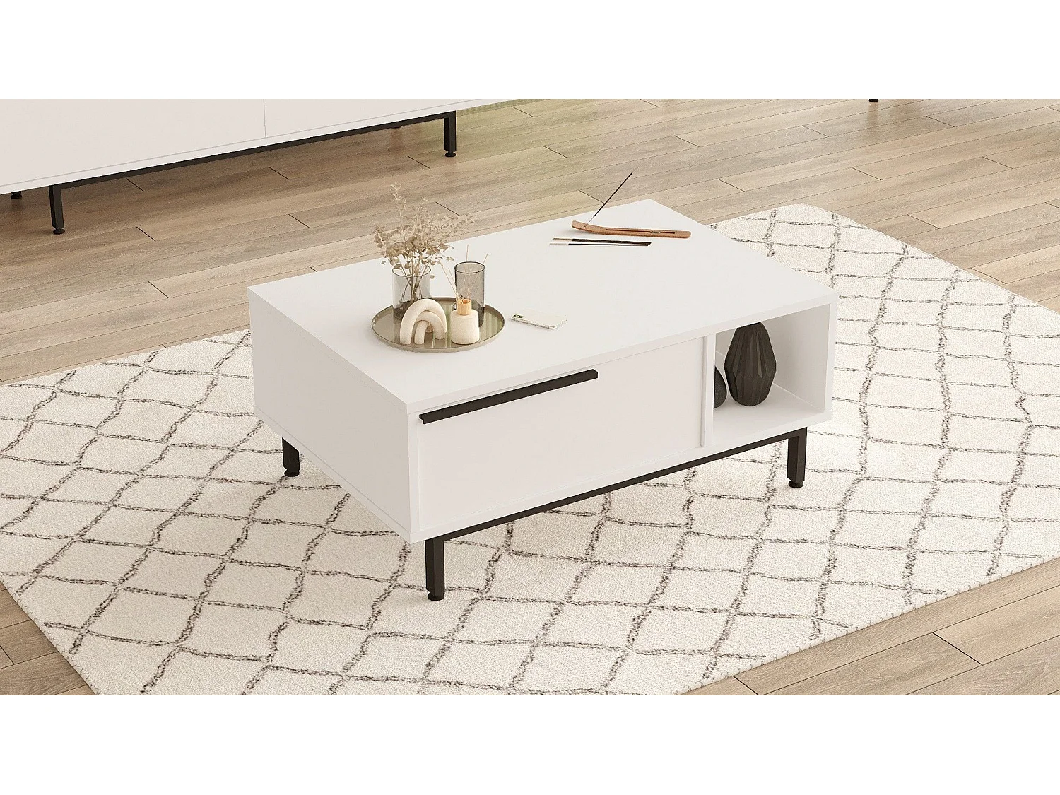 Mesa de café Kailua AE101, Blanco, 38x60x90cm, Aglomerado laminado, Angular