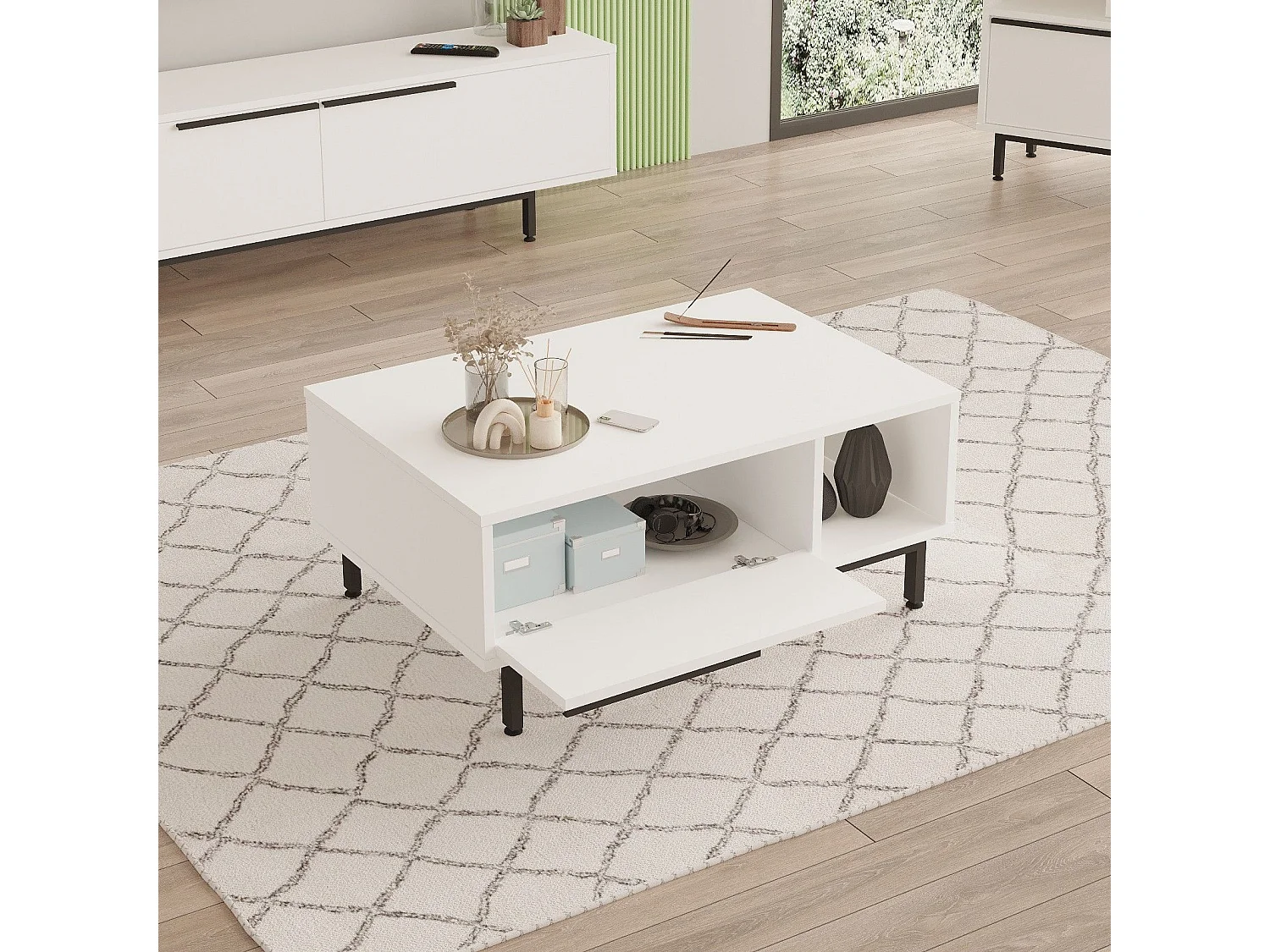 Table basse avec rangement Evelis L90cm Blanc