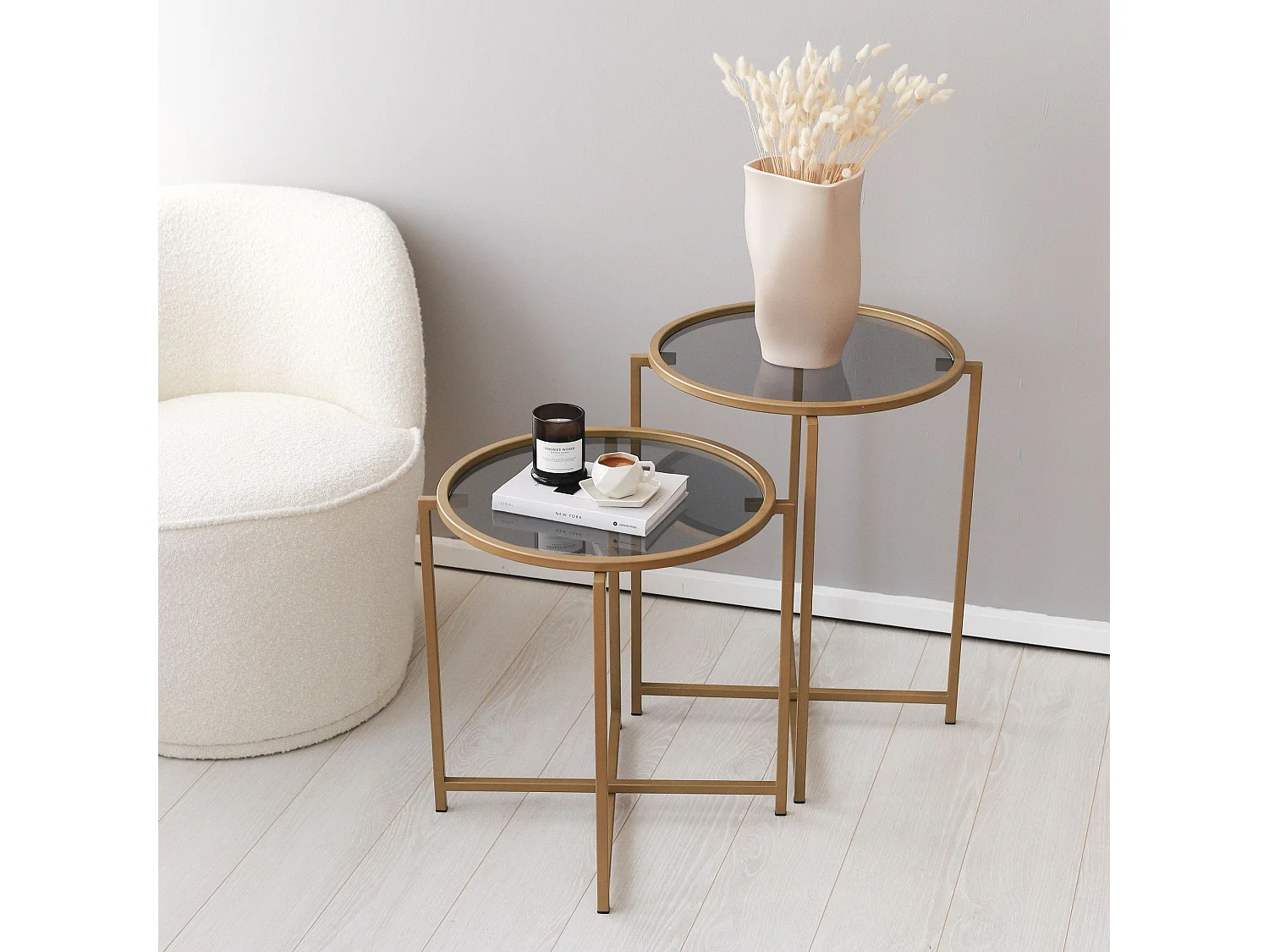 Set de 2 tables basses Adiunxi Métal Trempé Coleur Or