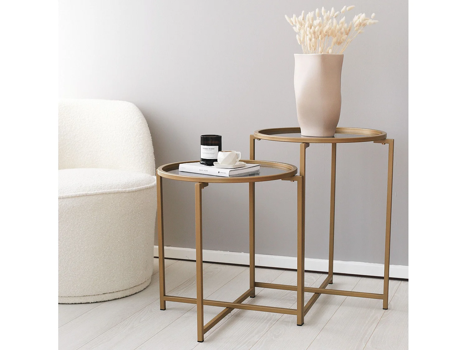 Set de 2 tables basses Adiunxi Métal Trempé Coleur Or