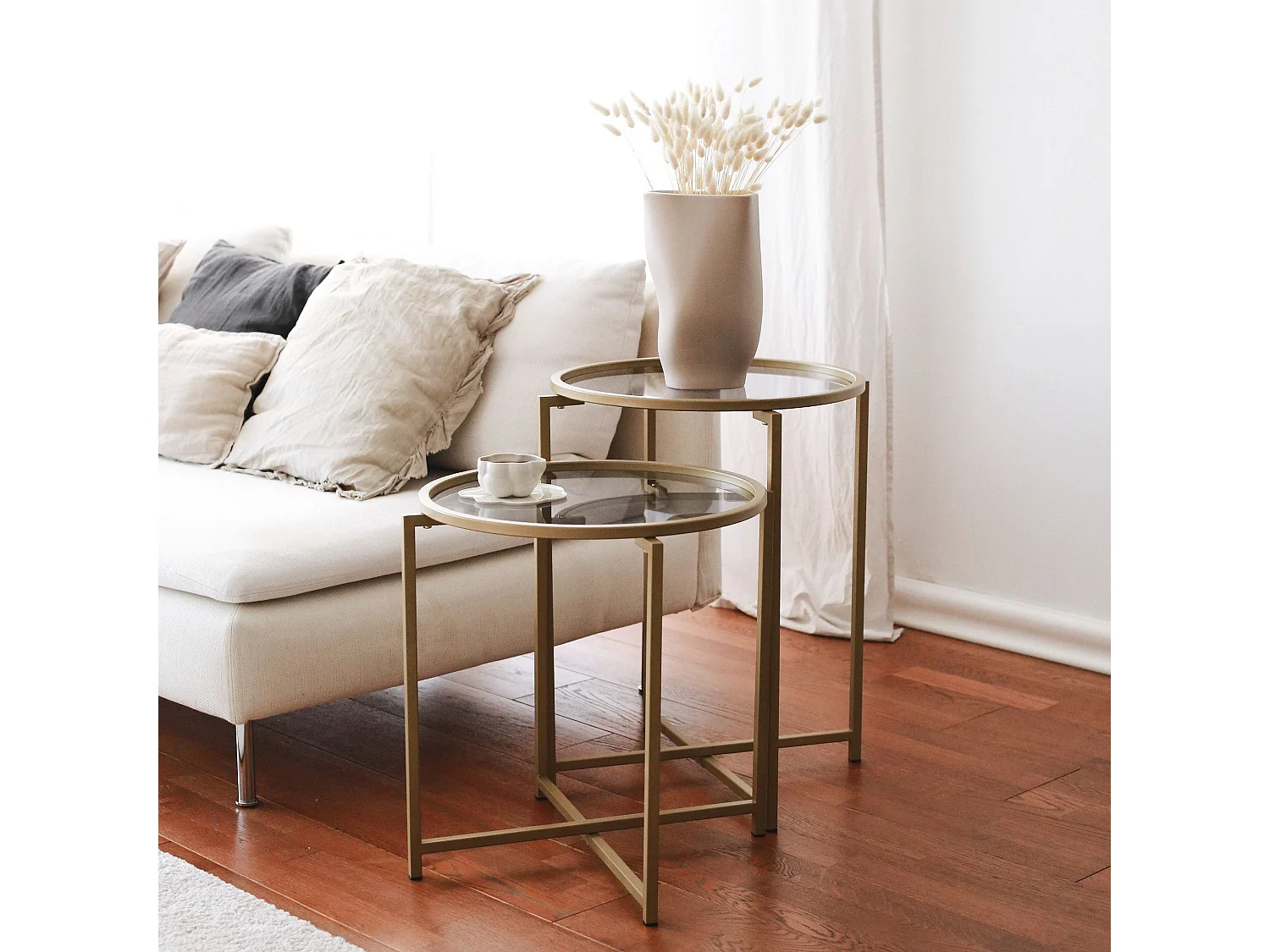 Set de 2 tables basses Adiunxi Métal Trempé Coleur Or