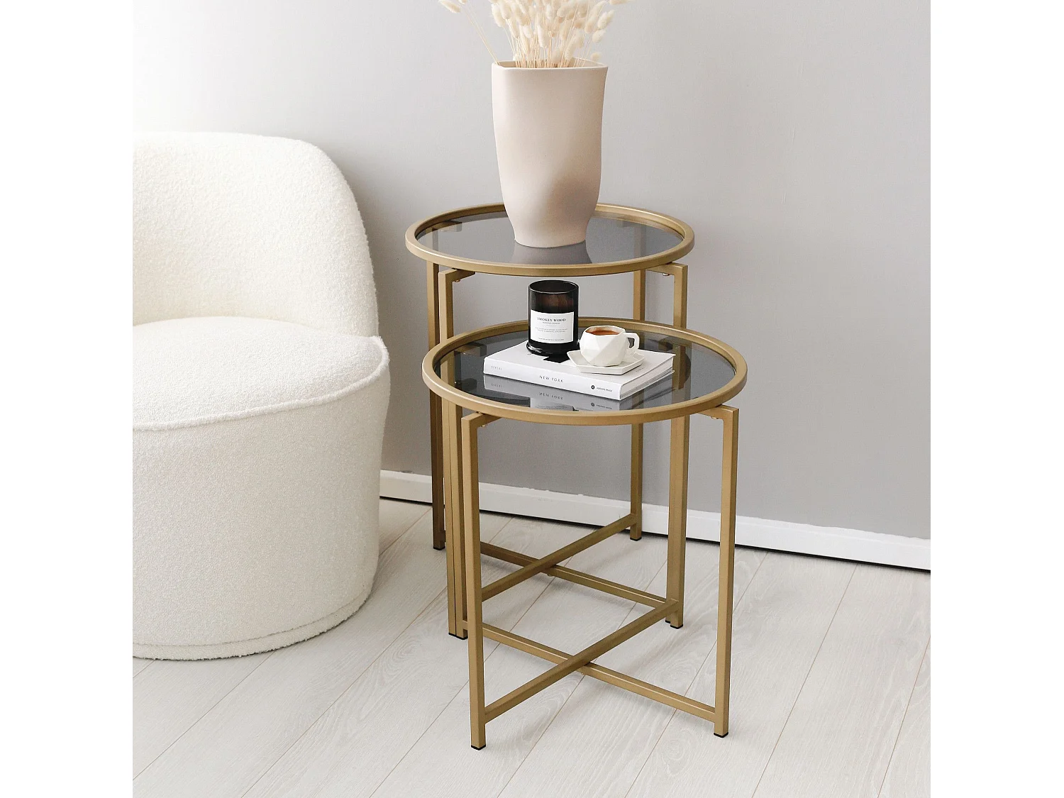 Set de 2 tables basses Adiunxi Métal Trempé Coleur Or