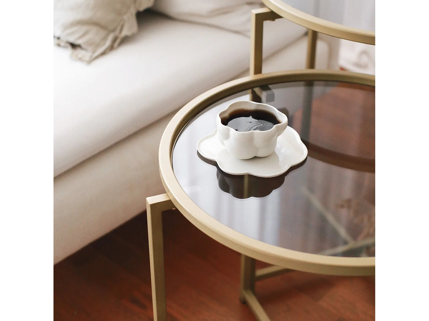 Set de 2 tables basses Adiunxi Métal Trempé Coleur Or