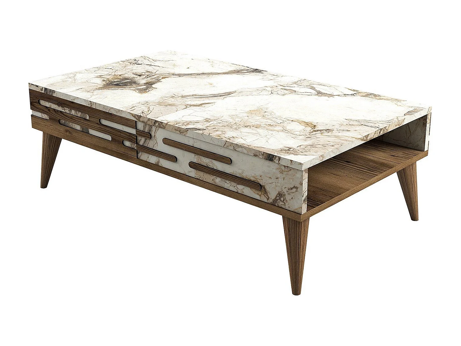 Mesa de Centro Valensiya em Nogueira, Branco e Mármore - Elegância e Funcionalidade