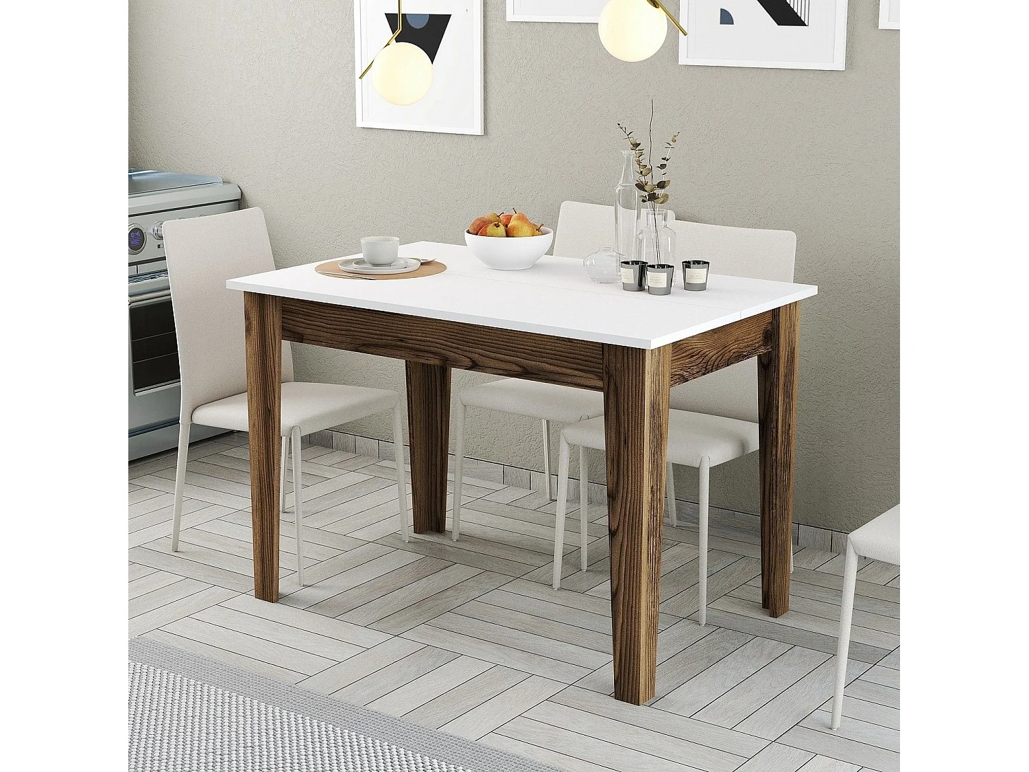 Mesa de Cozinha Kiev 505 - Elegância em Nogueira e Branco