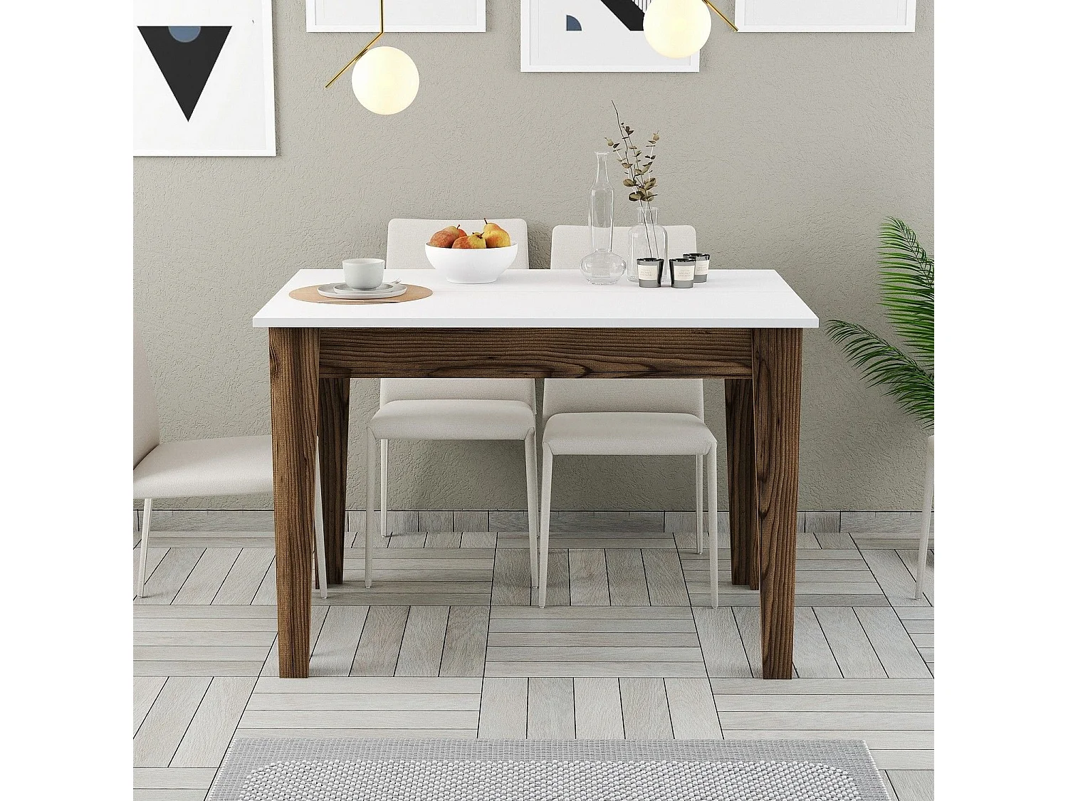 Mesa de Cozinha Kiev 505 - Elegância em Nogueira e Branco