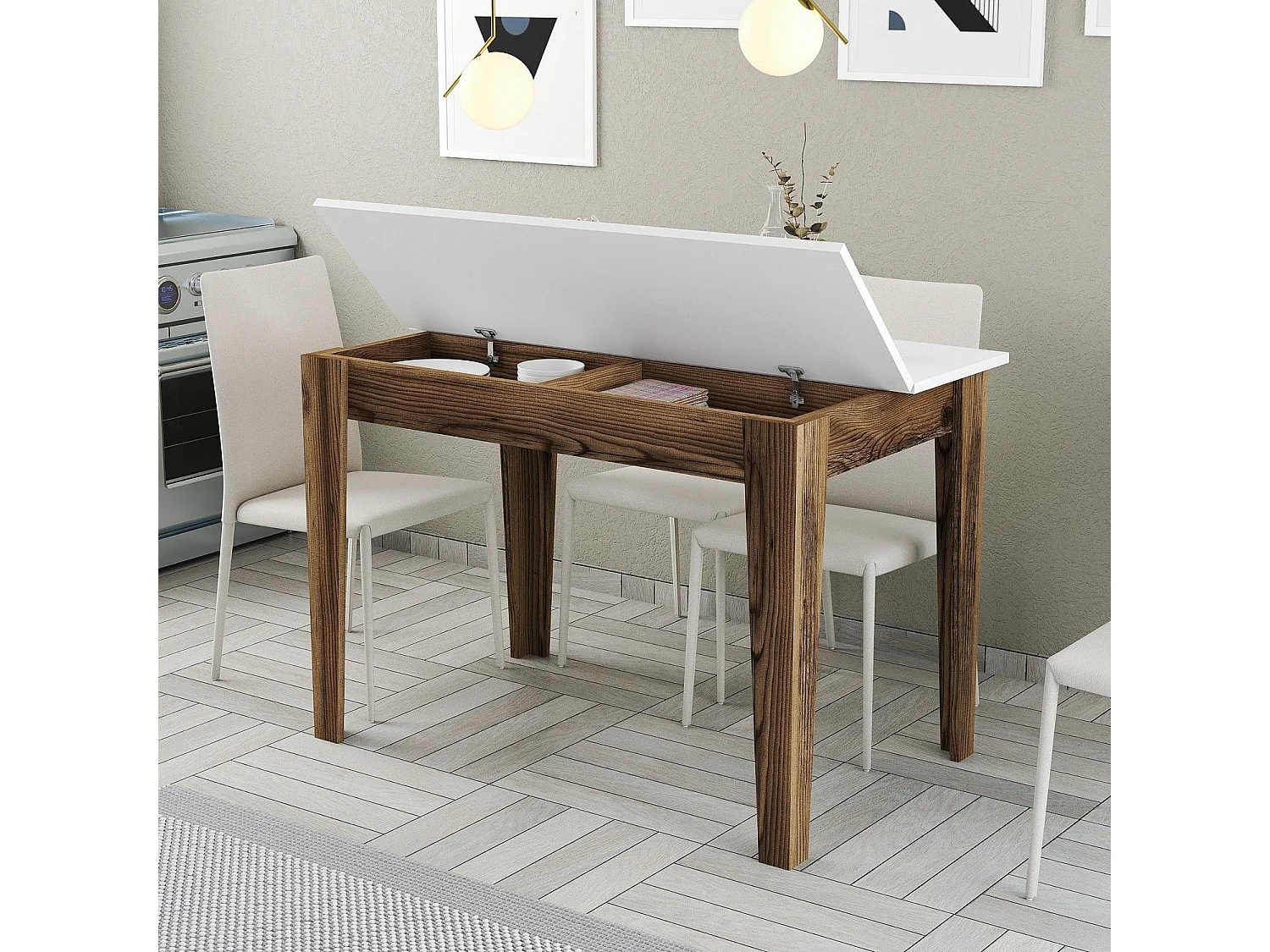 Mesa de Cozinha Kiev 505 - Elegância em Nogueira e Branco