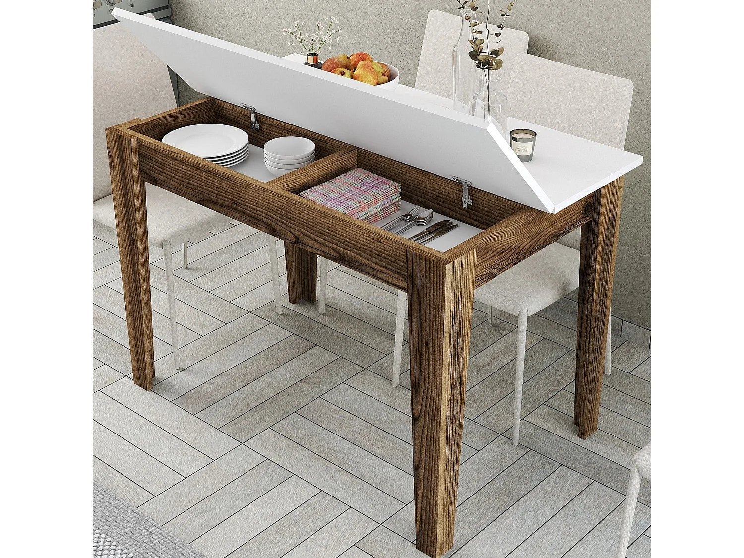 Mesa de Cozinha Kiev 505 - Elegância em Nogueira e Branco