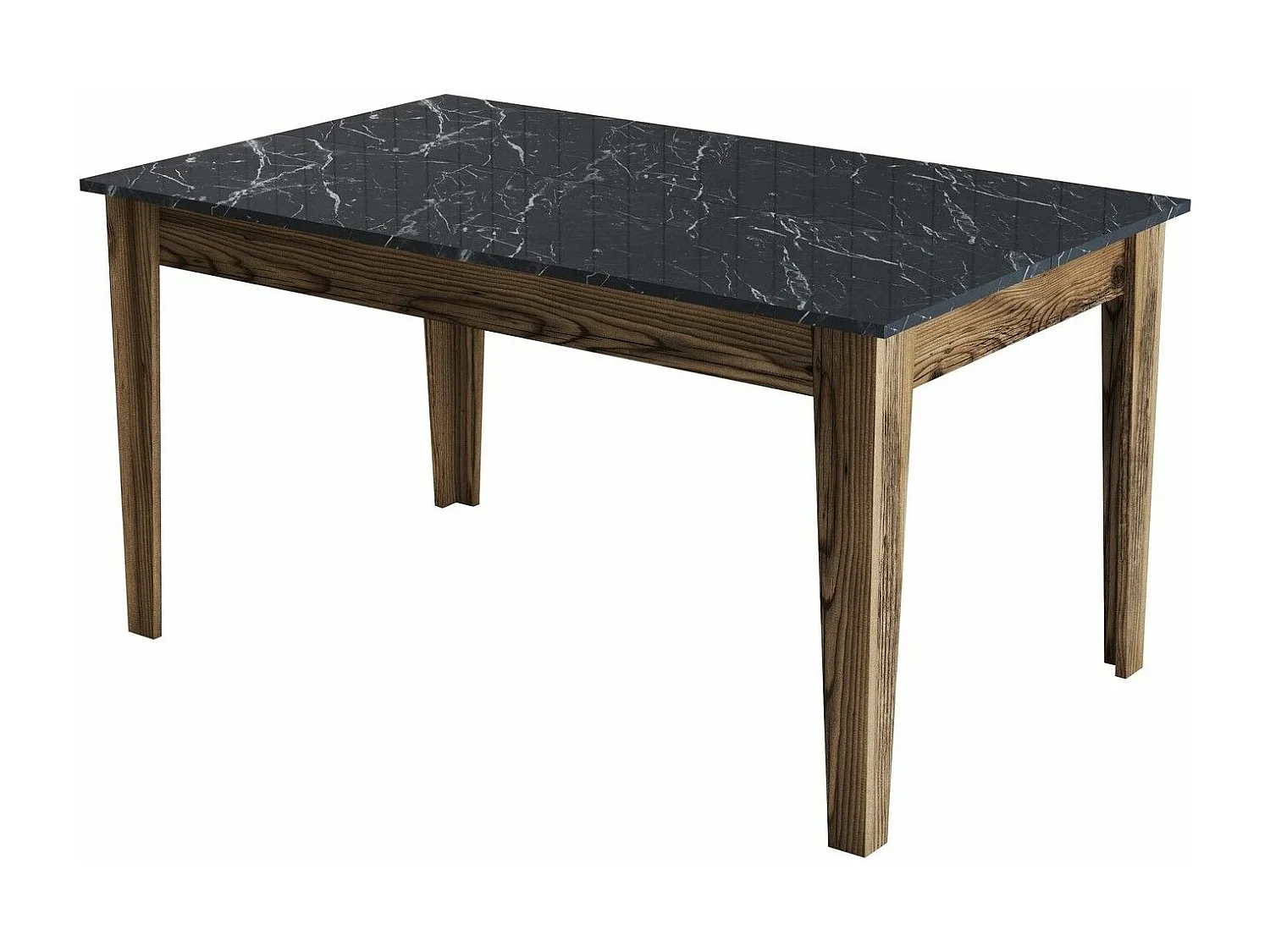 Mesa Kailua B100, Nuez|Mármol negro, 75x88x145cm, Aglomerado laminado