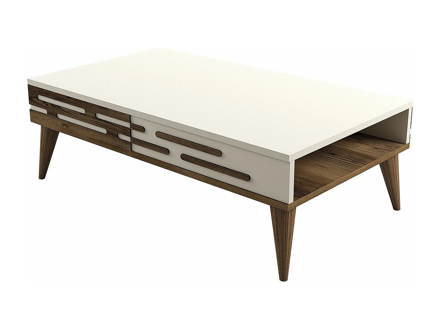 Table basse design Oviva L105cm Bois foncé et Blanc crème