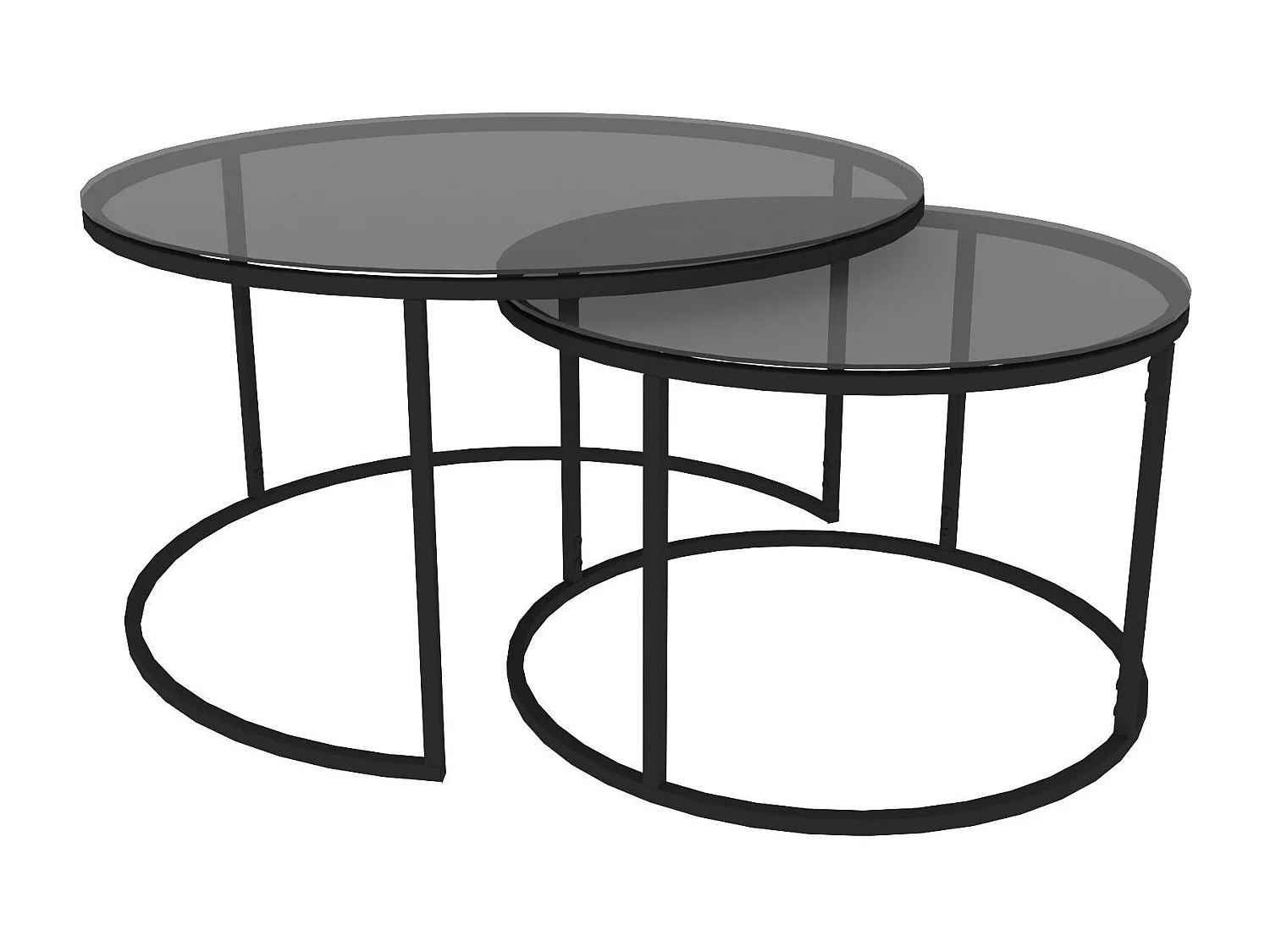 Conjunto mesa de centro Kailua 126, Negro, 45cm, Diámetro: 60, Vidrio templado, Redonda