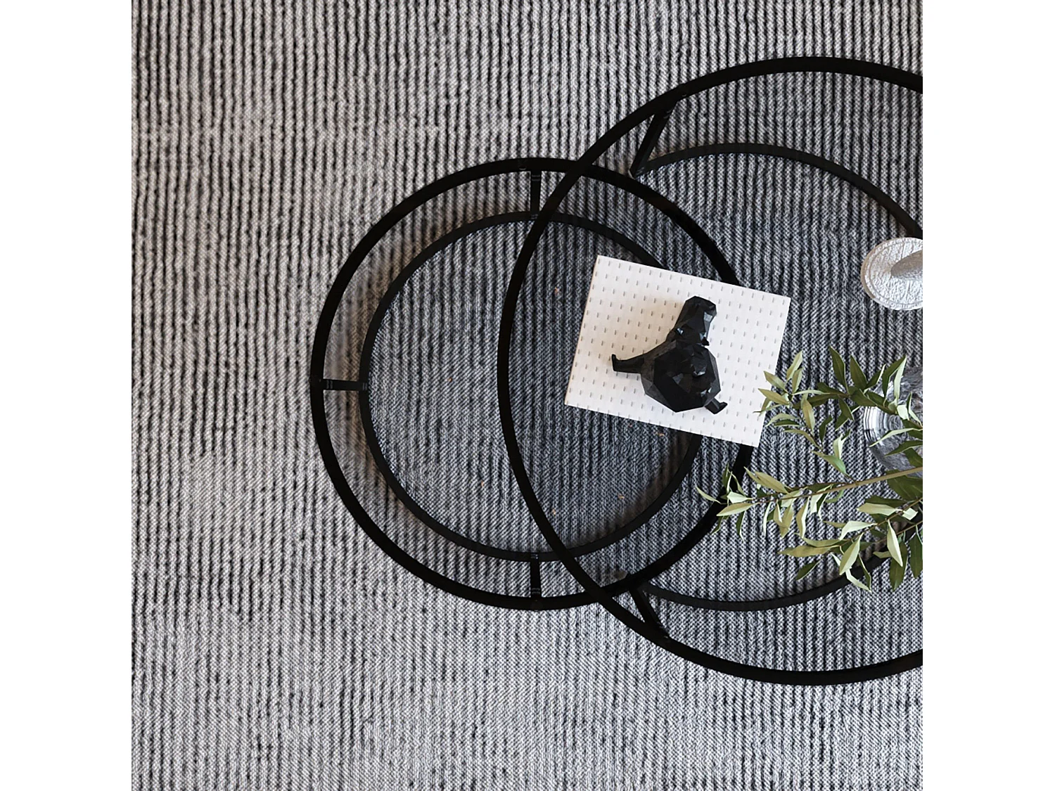 Conjunto mesa de centro Kailua 126, Negro, 45cm, Diámetro: 60, Vidrio templado, Redonda