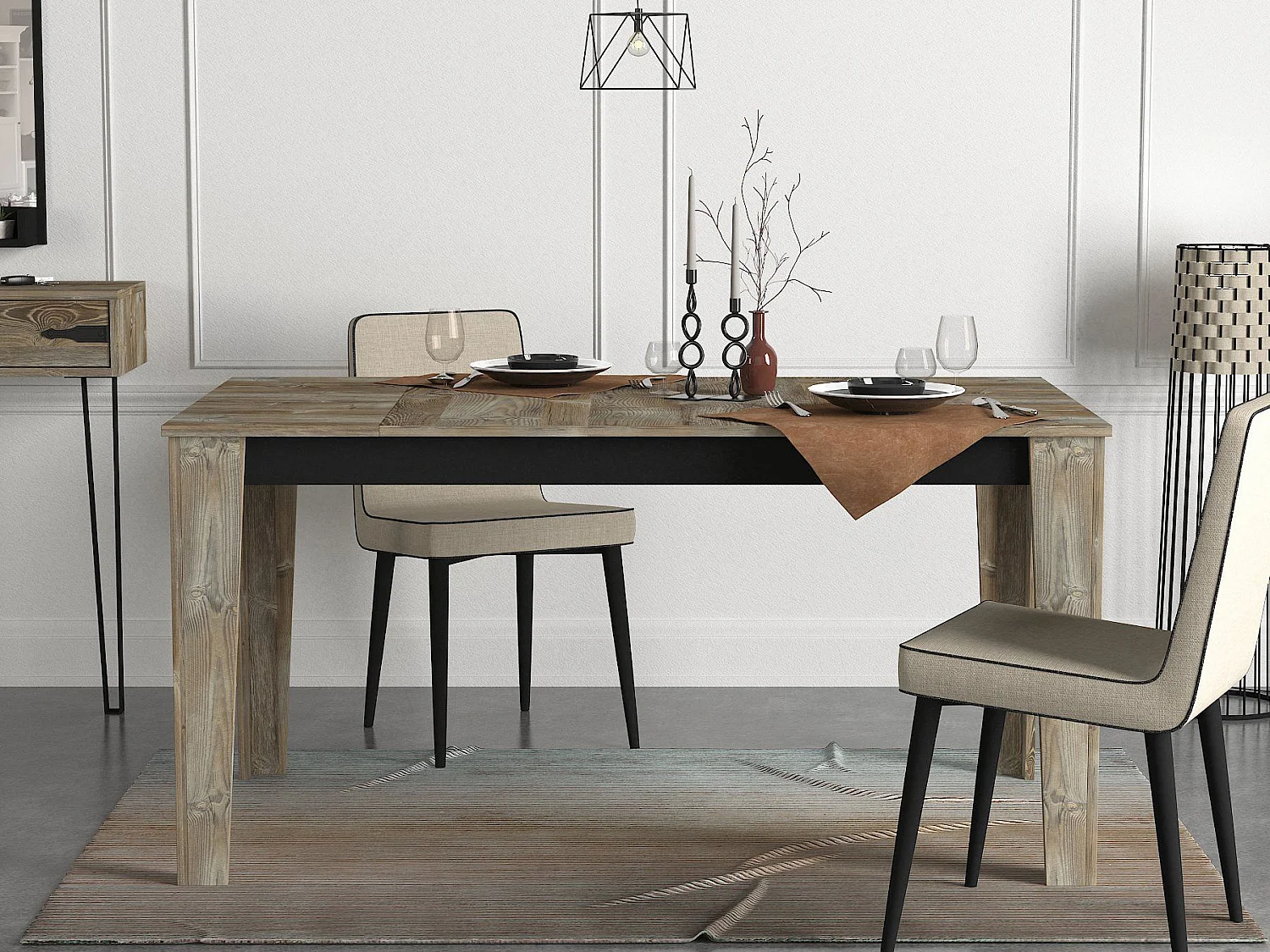 Mesa de Jantar Costa: Design Rústico em Bege e Madeira – 145x85x76.2 cm