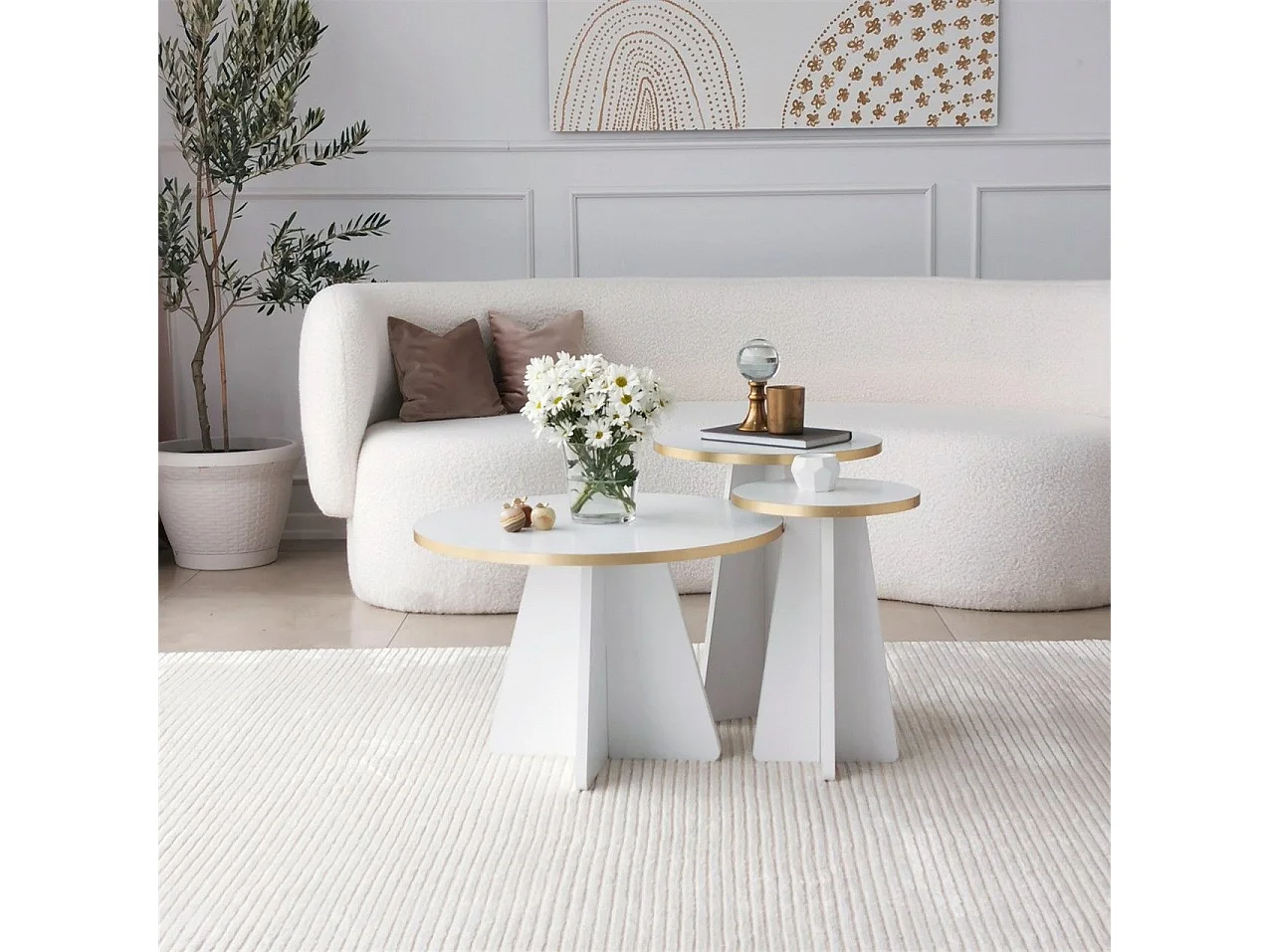 Lot de 2 tables basse gigognes Ralia Bois Blanc et Or