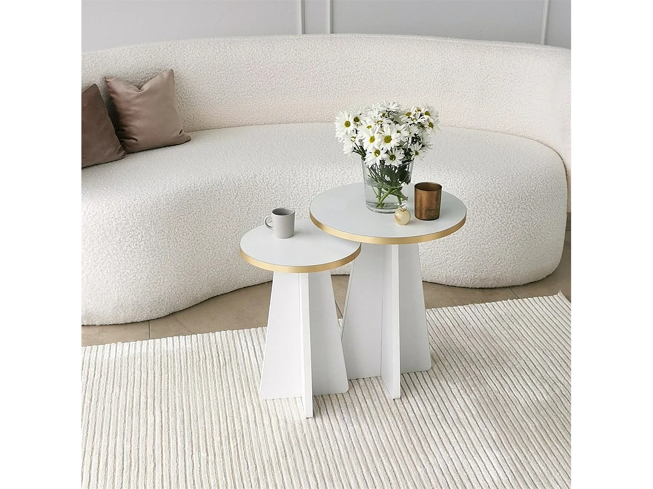 Lot de 2 tables basse gigognes Ralia Bois Blanc et Or