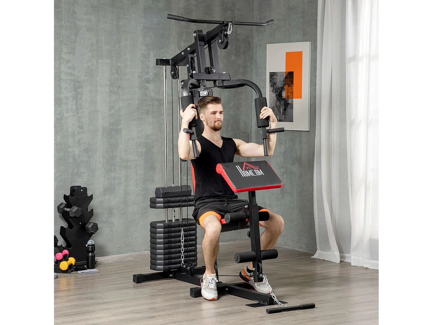 Máquina Multi Estação de Musculação - Ginásio Completo em Casa, Peso 65 kg, Preto e Vermelho