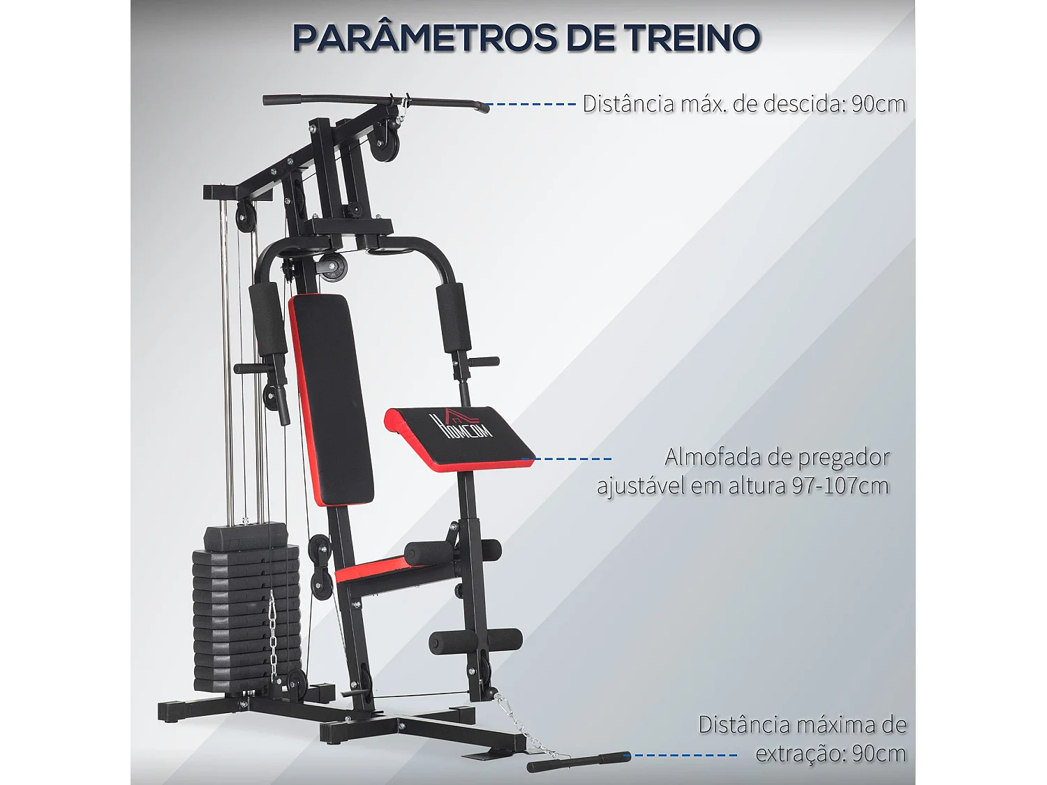 Máquina Multi Estação de Musculação - Ginásio Completo em Casa, Peso 65 kg, Preto e Vermelho