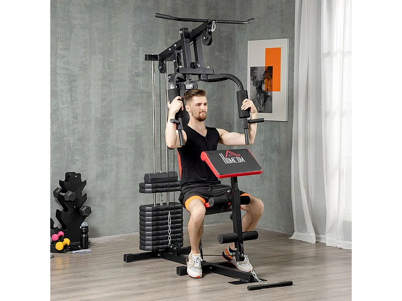 Máquina Multi Estação de Musculação - Ginásio Completo em Casa, Peso 65 kg, Preto e Vermelho