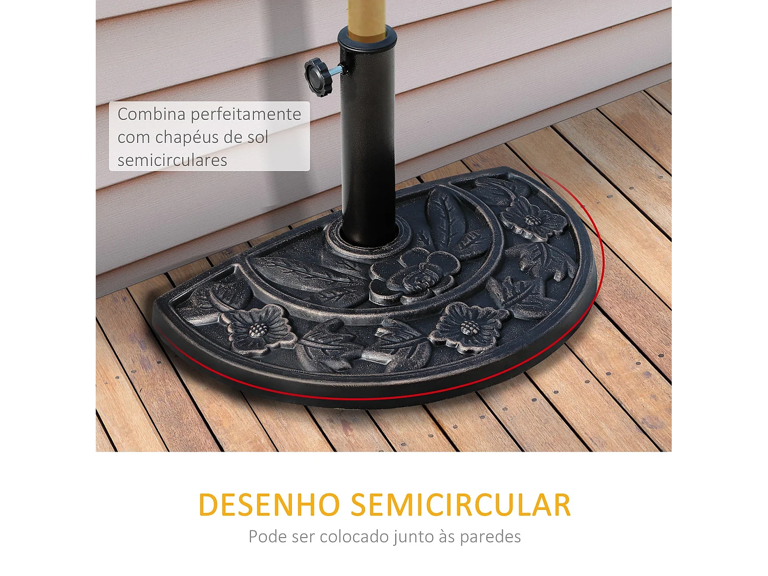 Base para Chapéu de Sol Semicircular de Resina com Peso de 9 kg para Jardim e Pátio