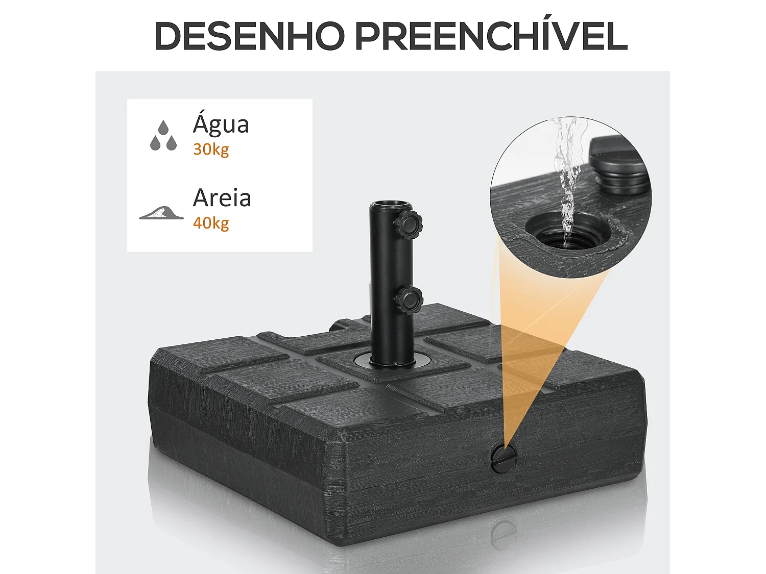 Base para Chapéu de Sol Retangular Preenchível com Água e Areia - Suporte Estável para Jardim e Terraço