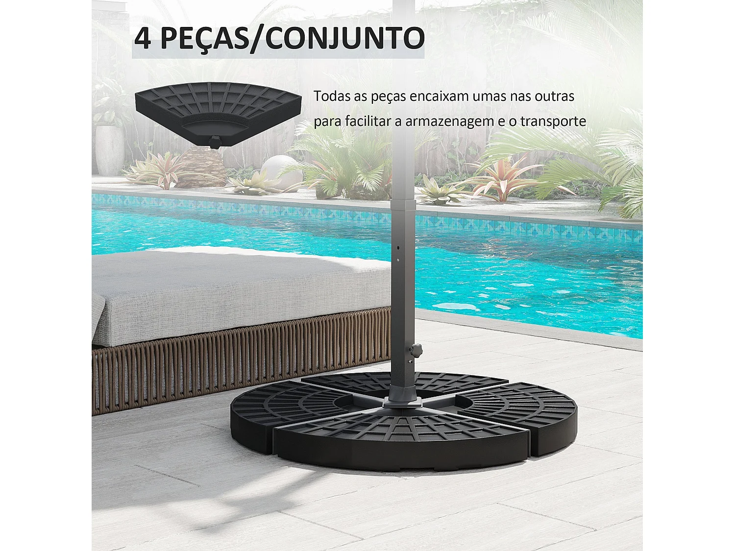 Pesos Recarregáveis para Chapéu de Sol Cruzado - Preto, HDPE, 48x48x8 cm