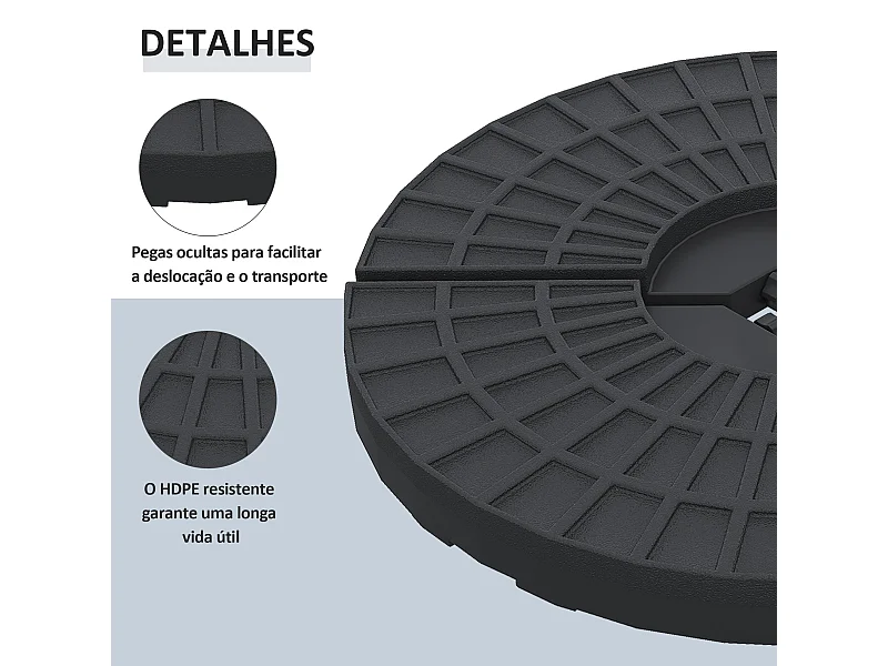 Pesos Recarregáveis para Chapéu de Sol Cruzado - Preto, HDPE, 48x48x8 cm