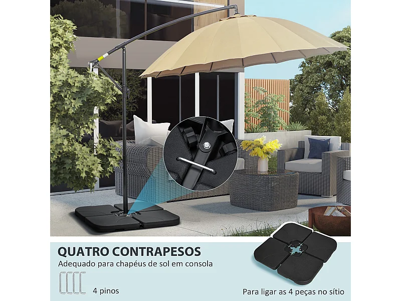 Conjunto de Pesos para Base de Chapéu de Sol Outsunny - 4 Peças Preenchíveis em Preto