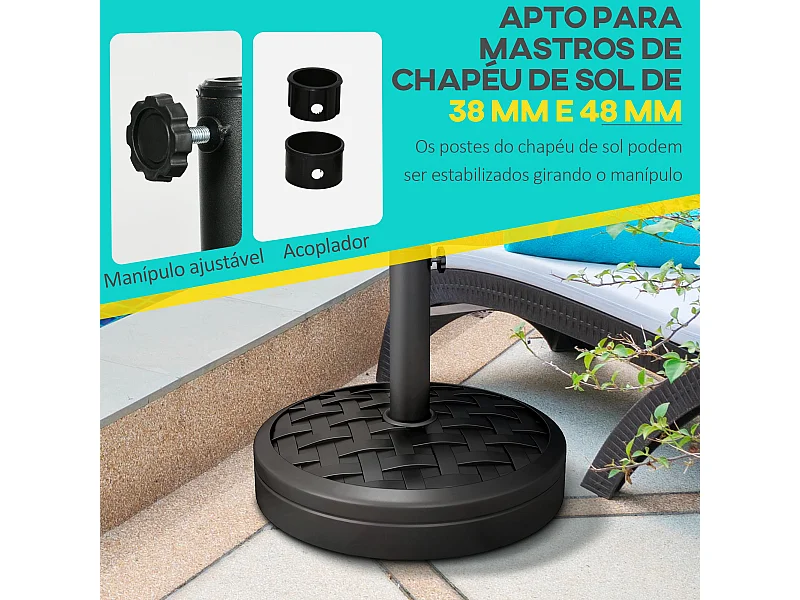 Base de Chapéu de Sol Redonda Outsunny com Peso de 18 kg para Postes de Ø38/48 mm