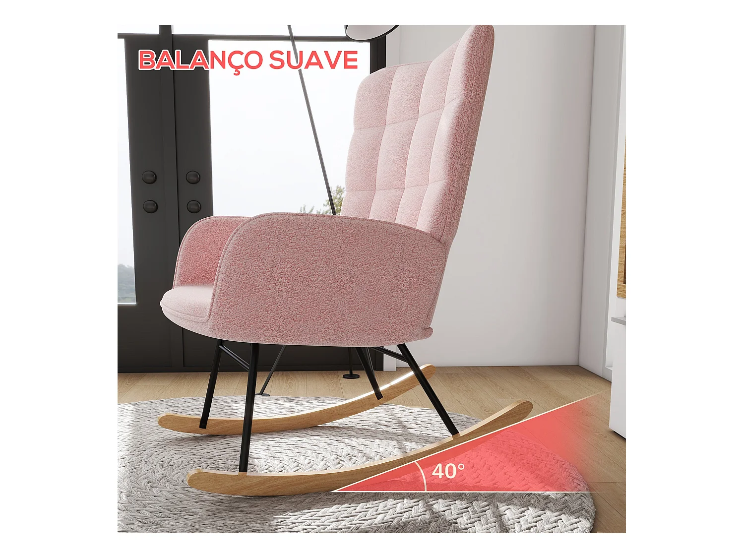 Mecedora Rouse Homcom respaldo alto con reposabrazos rosa 101x71x98 cm