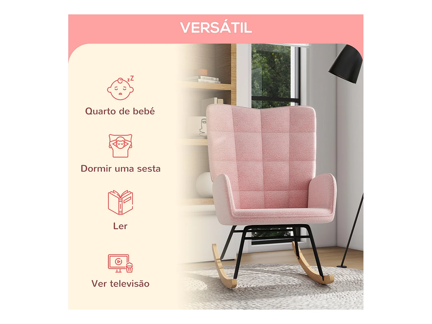 Mecedora Rouse Homcom respaldo alto con reposabrazos rosa 101x71x98 cm