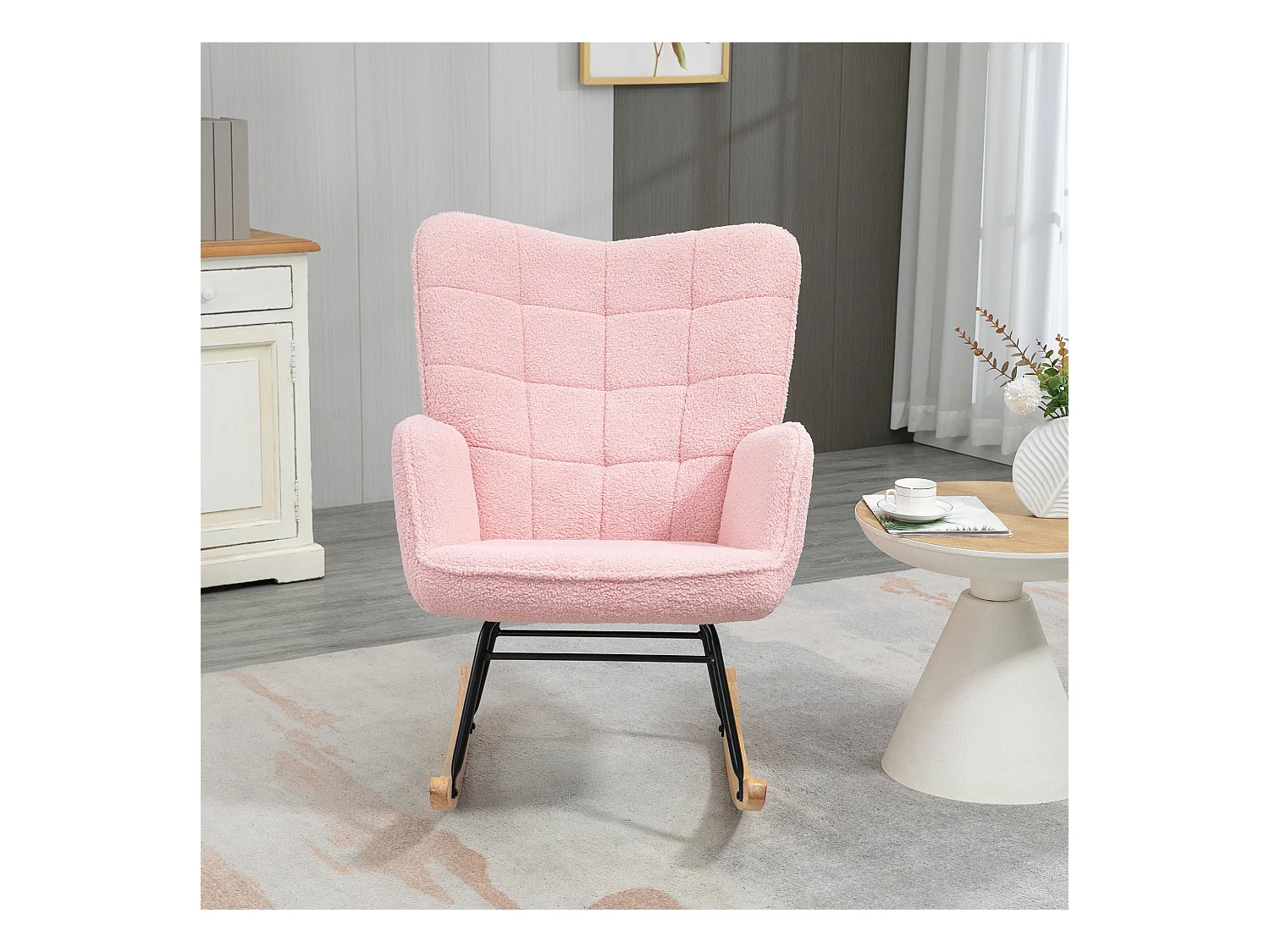 Mecedora Rouse Homcom respaldo alto con reposabrazos rosa 101x71x98 cm